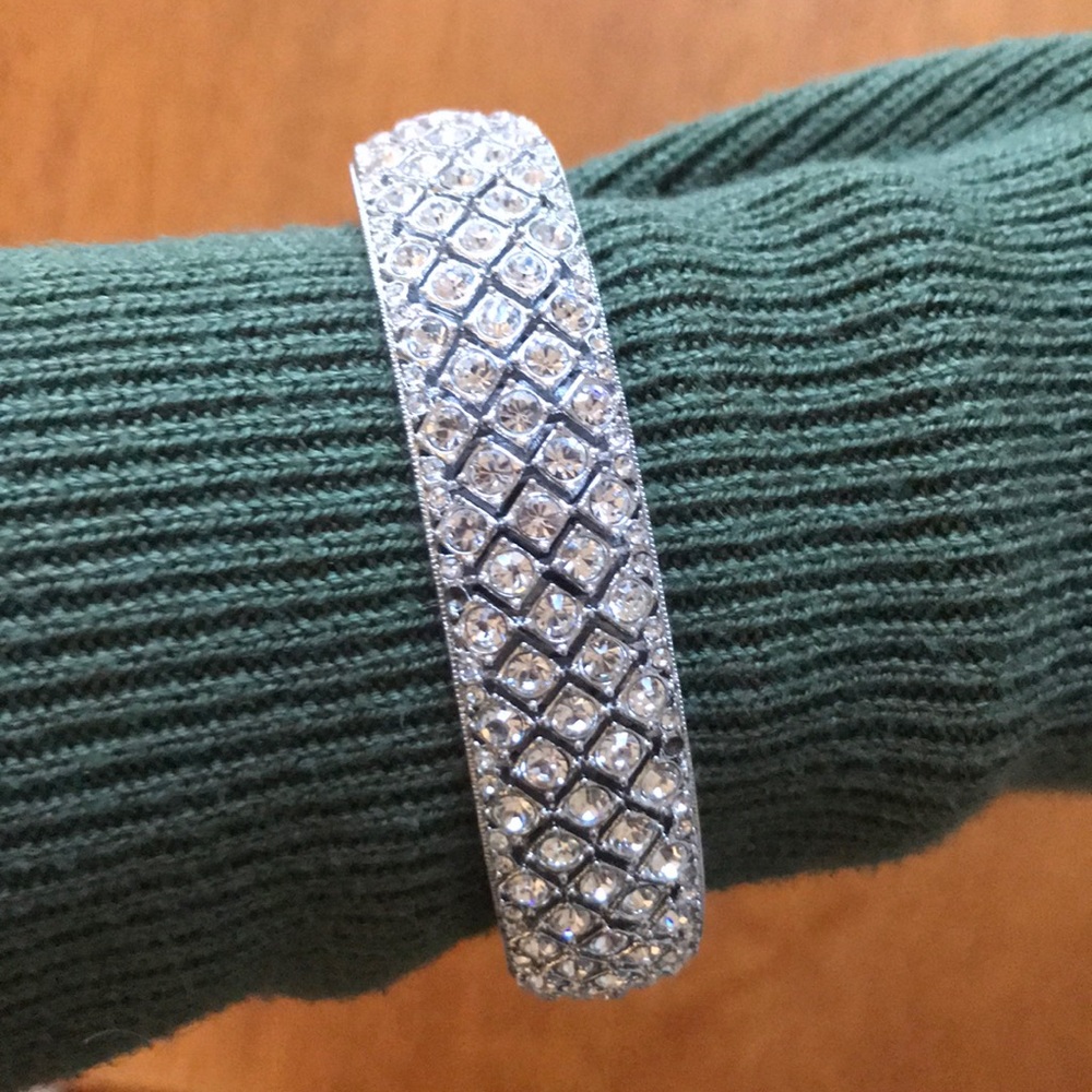 Quilted detail rhinestone and sterling bracelet